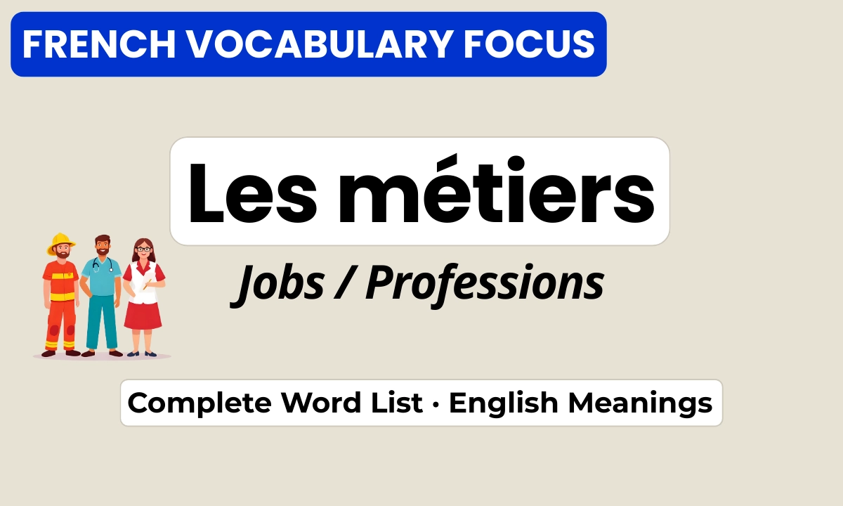 Les métiers — jobs and professions vocabulary in French — Complete Word List · English Meanings