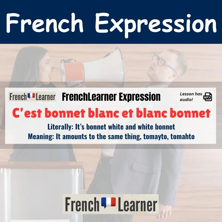 C&rsquo;est bonnet blanc et blanc bonnet - French idiom meaning It amounts to the same thing, tomayto, tomahto.
