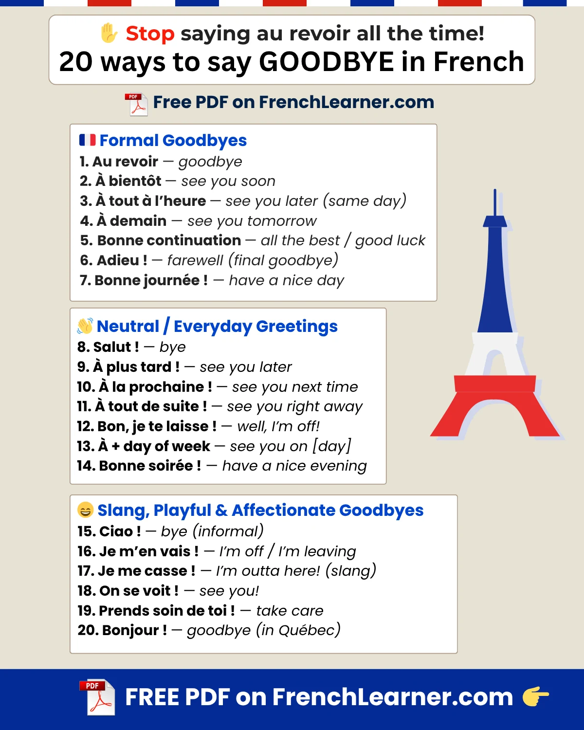 20 ways to say goodbye in French &mdash; formal, informal, and slang greetings &mdash; FrenchLearner