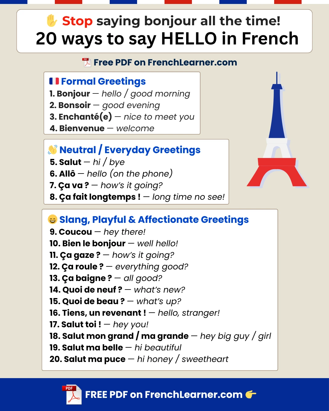 20 ways to say hello in French &mdash; formal, informal, and slang greetings &mdash; FrenchLearner