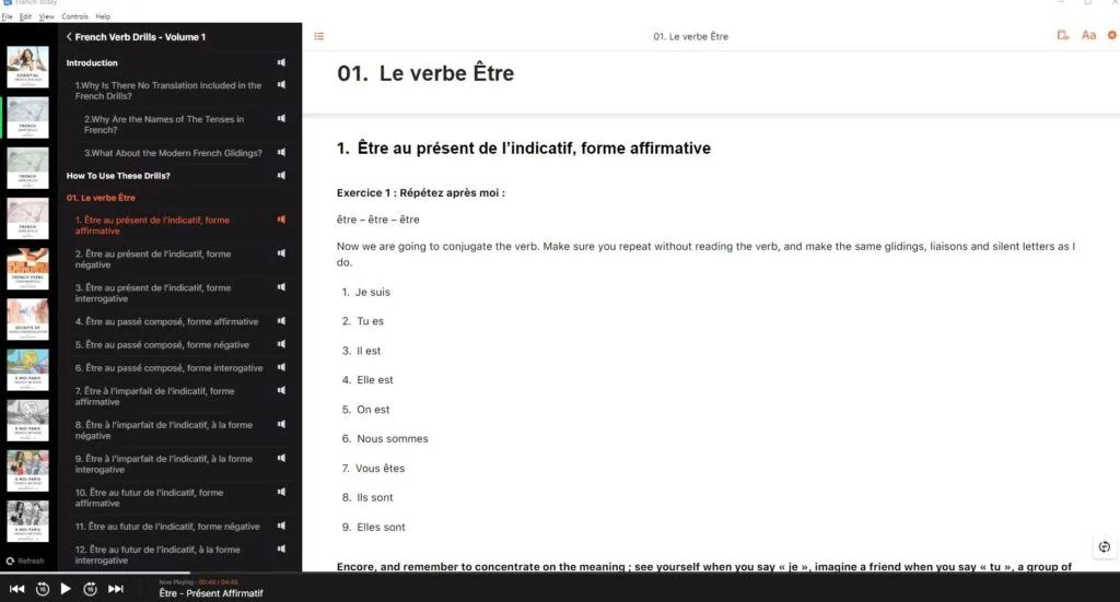 French verb drills example (&ecirc;tre) to be