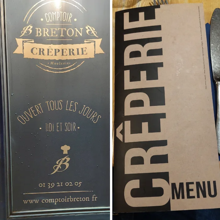 Menu and sign from crep&ecirc;rie in Saint-Germain-en-Laye.