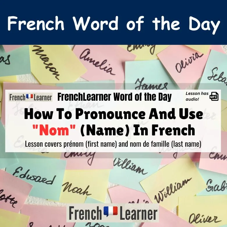 Nom - French masculine noun meaning "name".