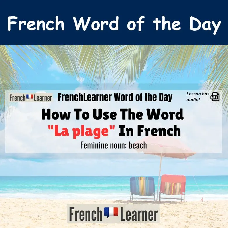 La plage: French feminine noun meaning beach.