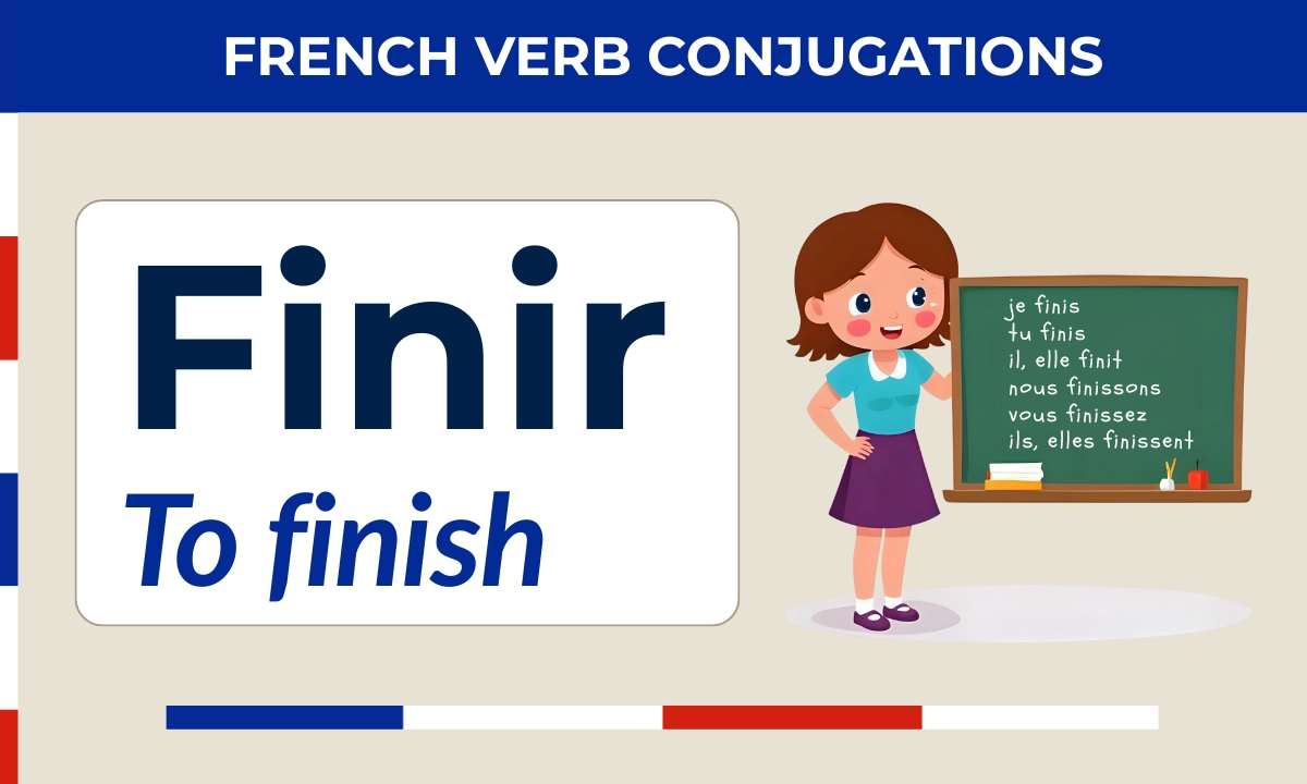 Finir &ndash; French verb conjugation &ndash; je finis, tu finis, il, elle finit, nous finissons, vous finissez, ils, elles finissent