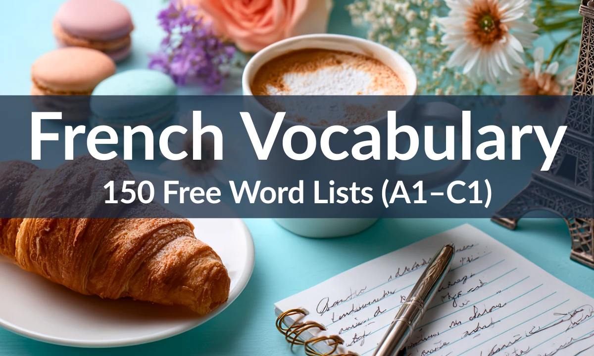 French vocabulary &mdash; 150 free word lists by topic and level, from beginner to advanced (A1&ndash;C1)
